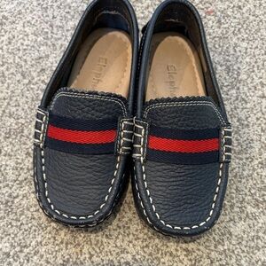 Elephantito Dark Blue Moccasins with Red Stripe